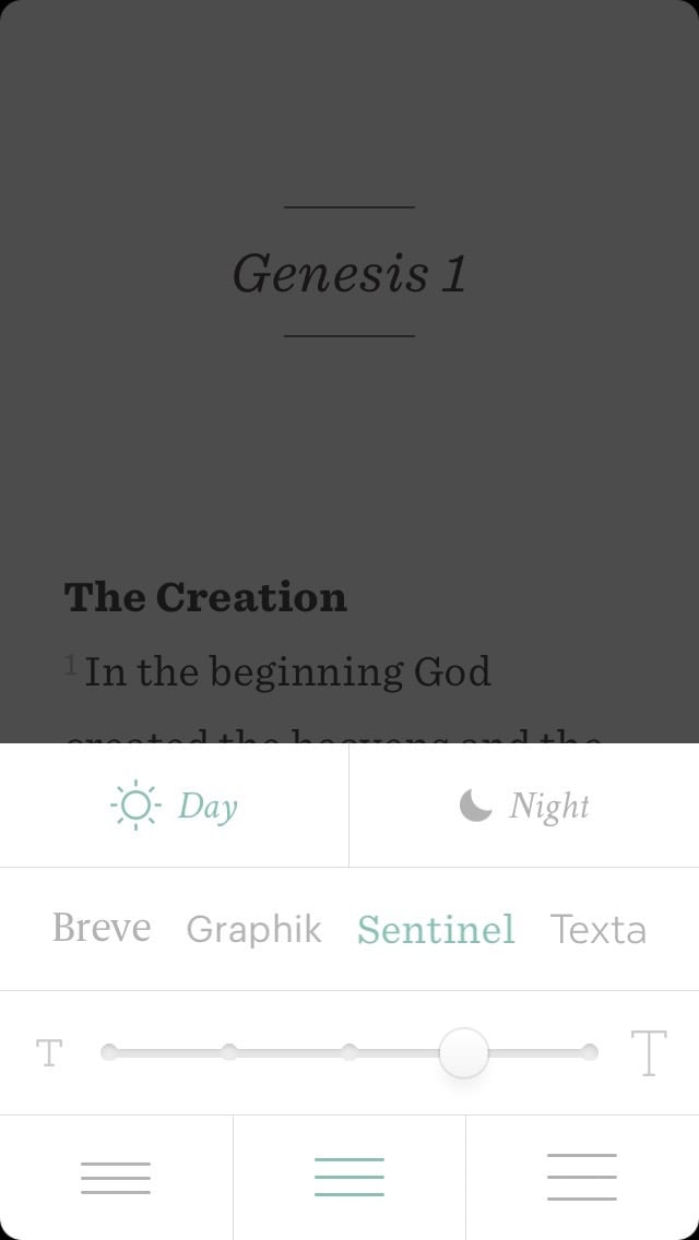 Screenshot showing Sentinel typeface in NewBible app Hoefler & Co. typeface? Yes please.