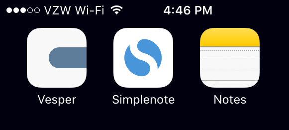 Screenshot of three notes apps One of these three is much nicer than the others. Also, one of these three is going bye-bye.